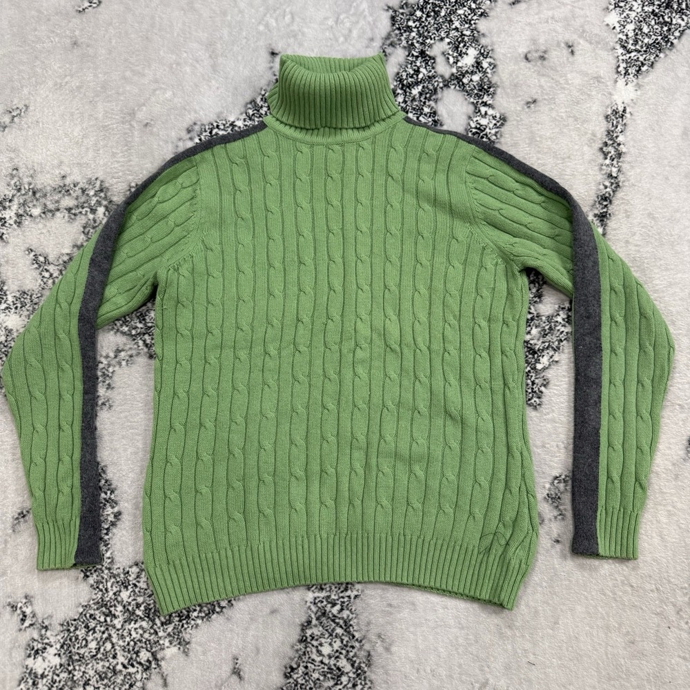 Eddie Bauer Cable Knit Turtleneck Sweater Womens Large Green Chunky Cottagecore